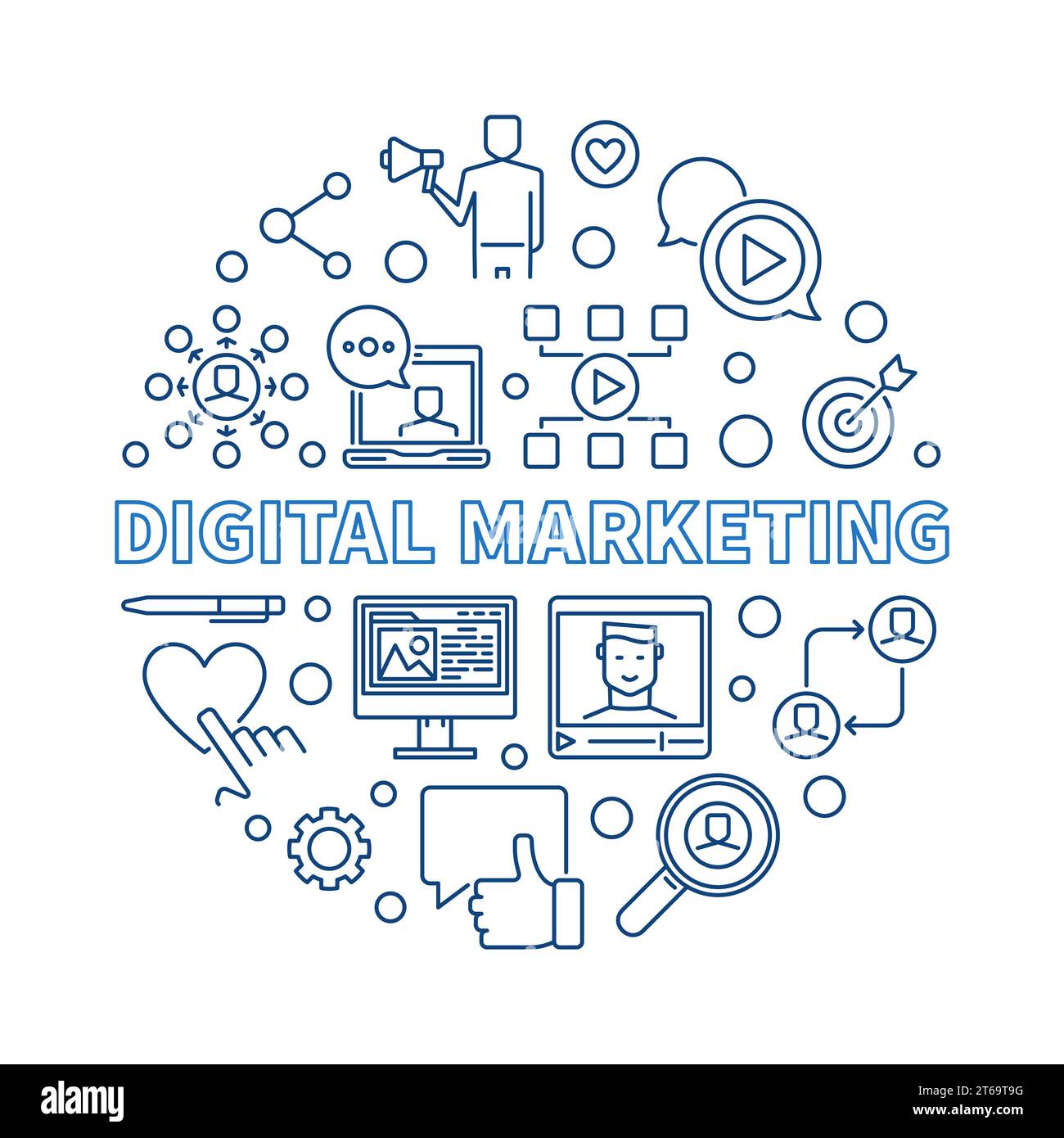 Digital Marketing vector round concept thin line illustration Stock ...
