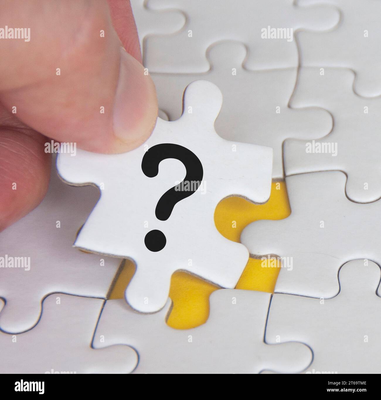 Question mark on jigsaw puzzle. Question and answer session Stock Photo