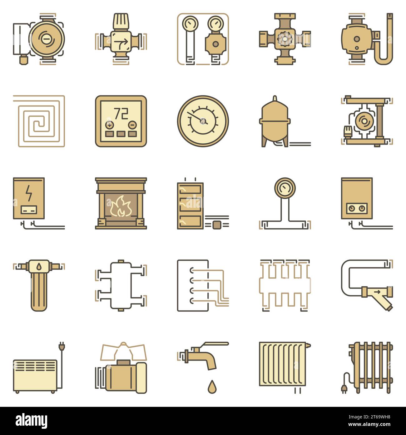 House Heating and Heaters colored concept vector icons set or design elements Stock Vector