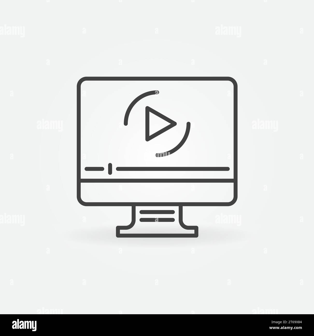 Computer with Online Video vector outline concept icon Stock Vector