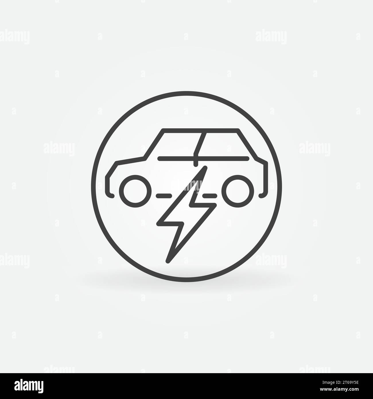 Electric car with Lightning vector thin line concept round icon or ...