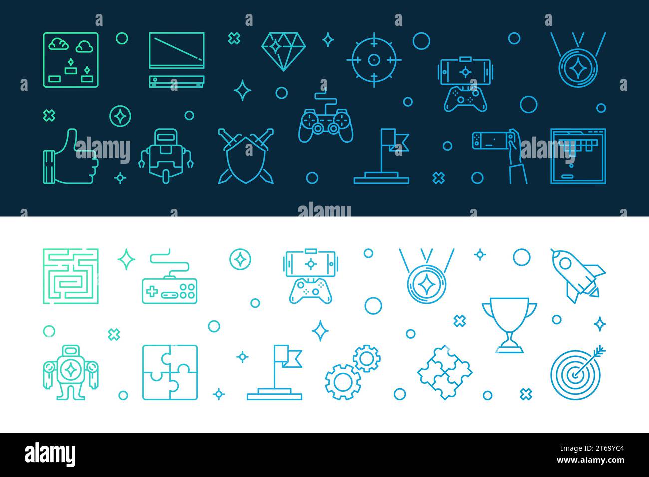 Games colored outline banners. Vector Game concept horizontal ...