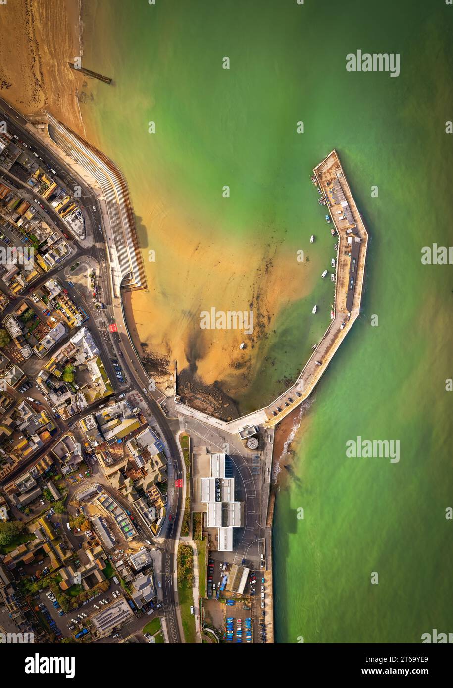 An aerial view of Margate Beach and Harbour Arm. Kent, England Stock ...