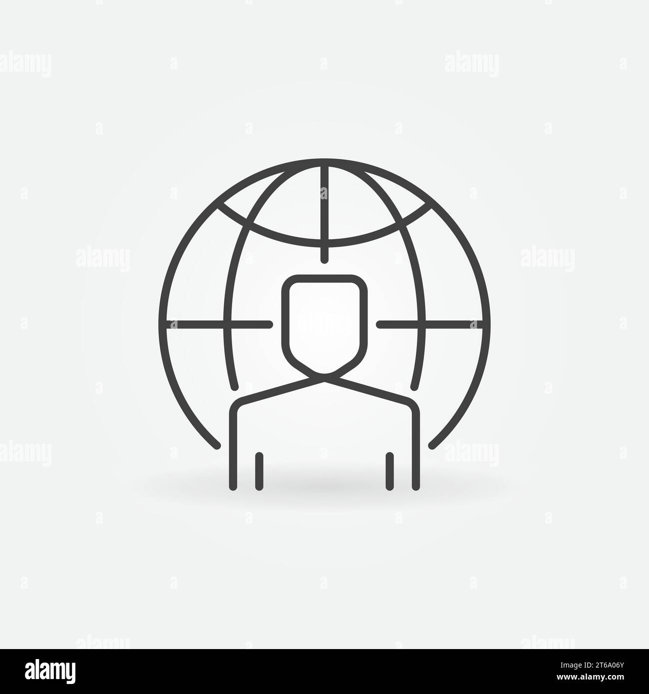 Man with Earth globe vector concept icon or sign in thin line style ...
