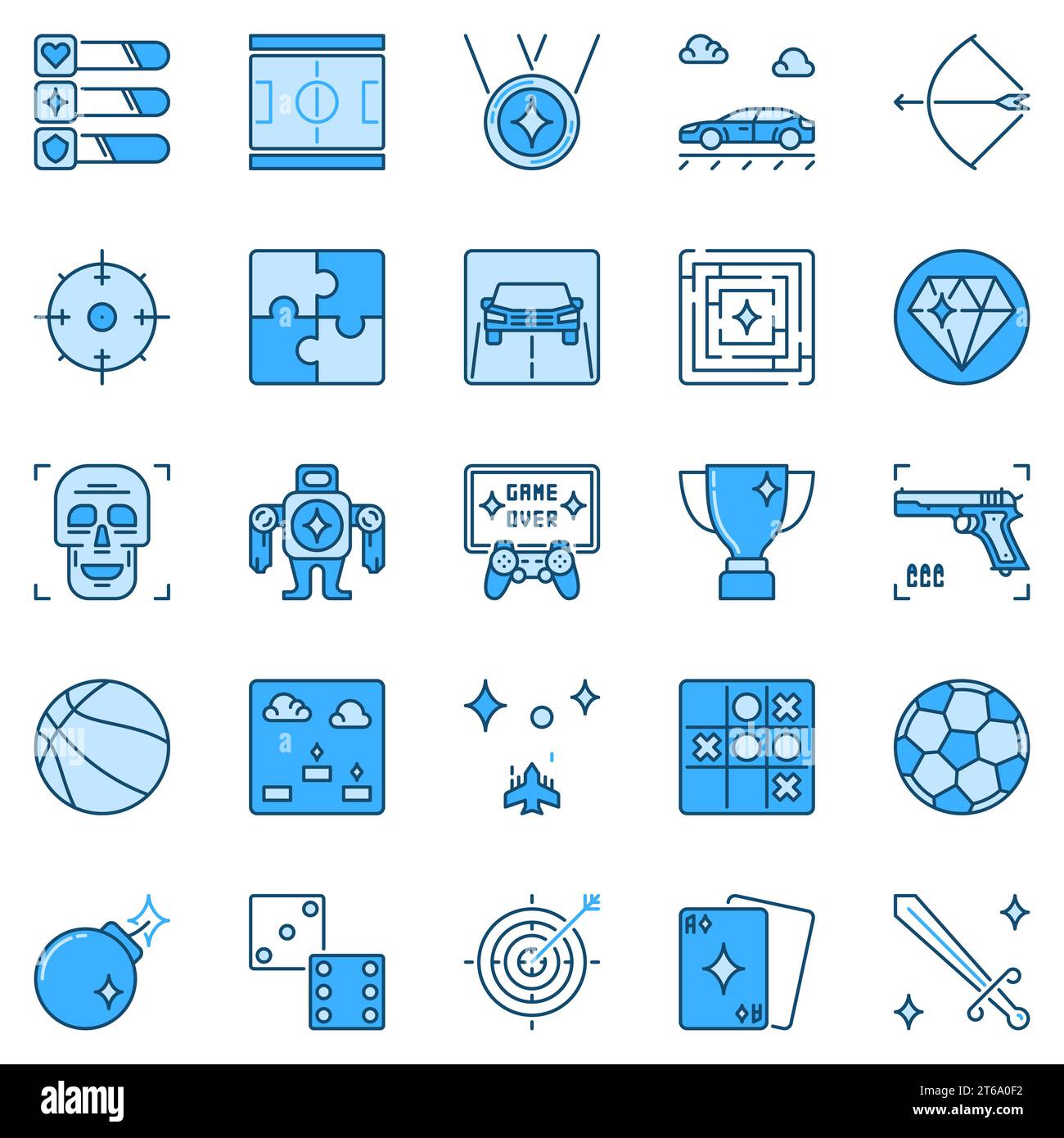 Videos Games and Gaming blue concept icons. Game creative symbols on white background Stock Vector