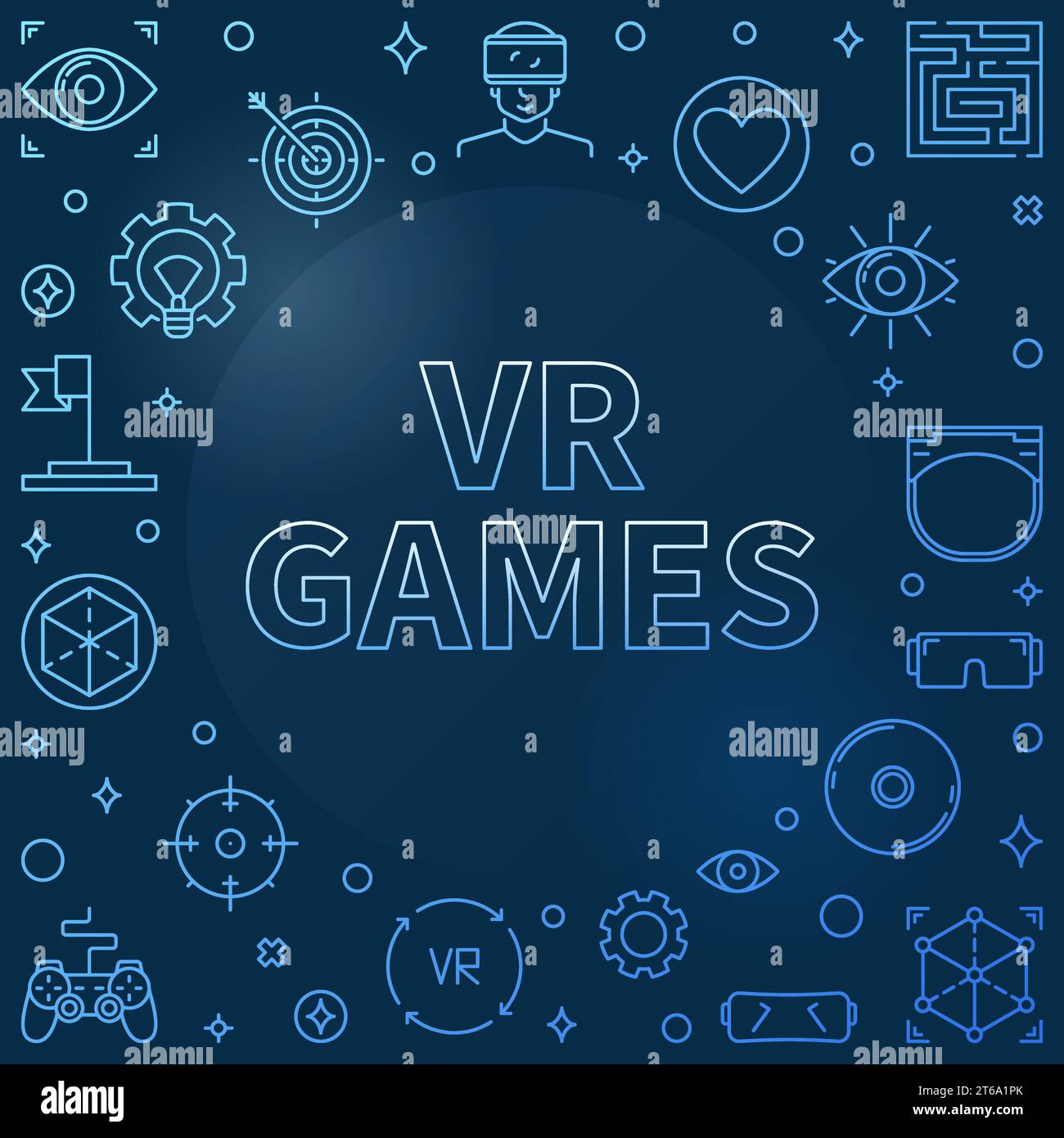 VR Games concept blue linear frame - vector Virtual Reality Games illustration on dark background Stock Vector