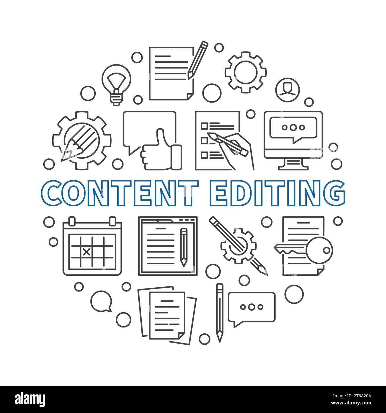 Content Editing vector round concept illustration in thin line style ...