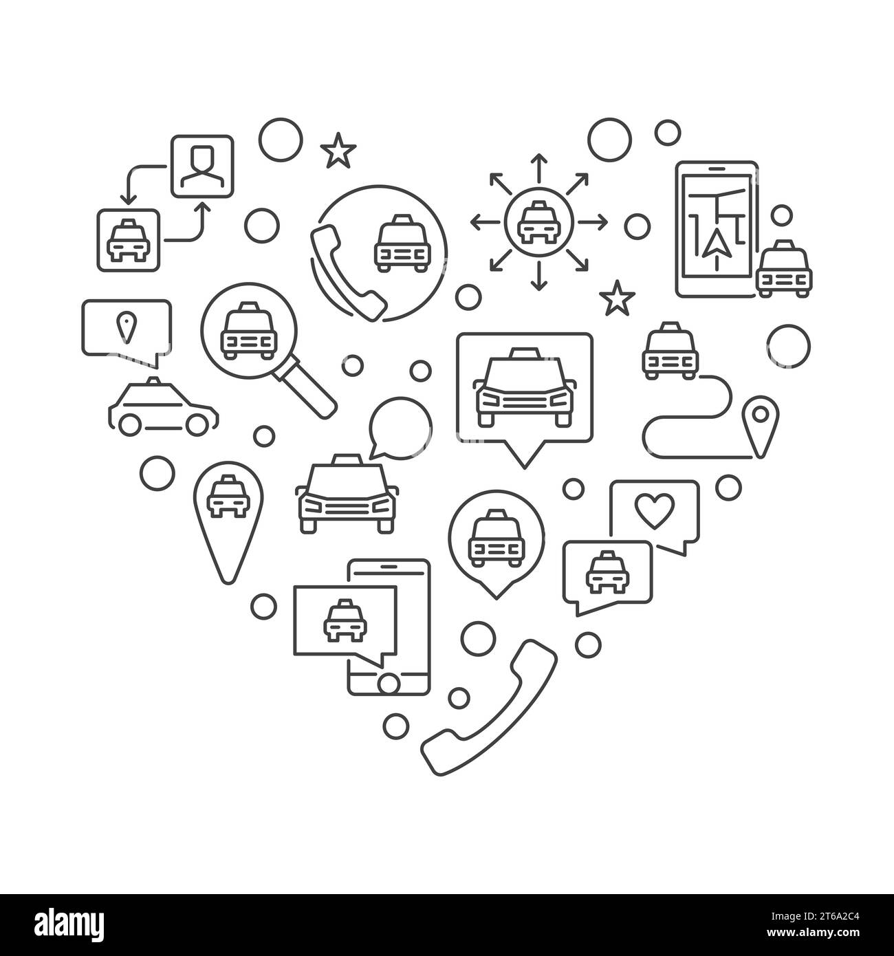 Taxi icons in heart Shape vector Taxi Service concept outline