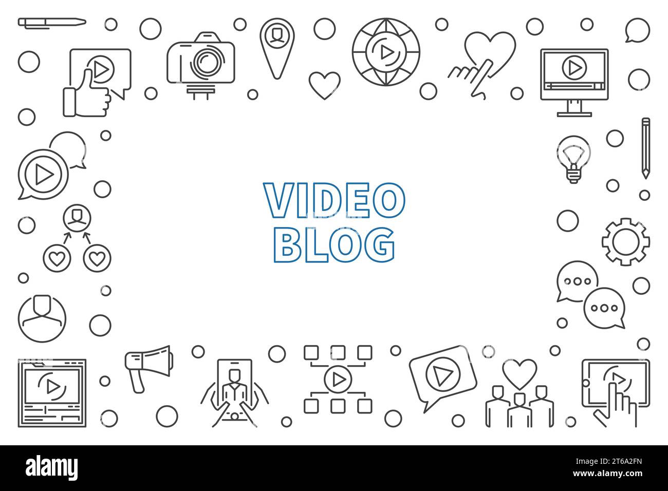 Video Blog vector concept outline illustration or horizontal frame Stock Vector