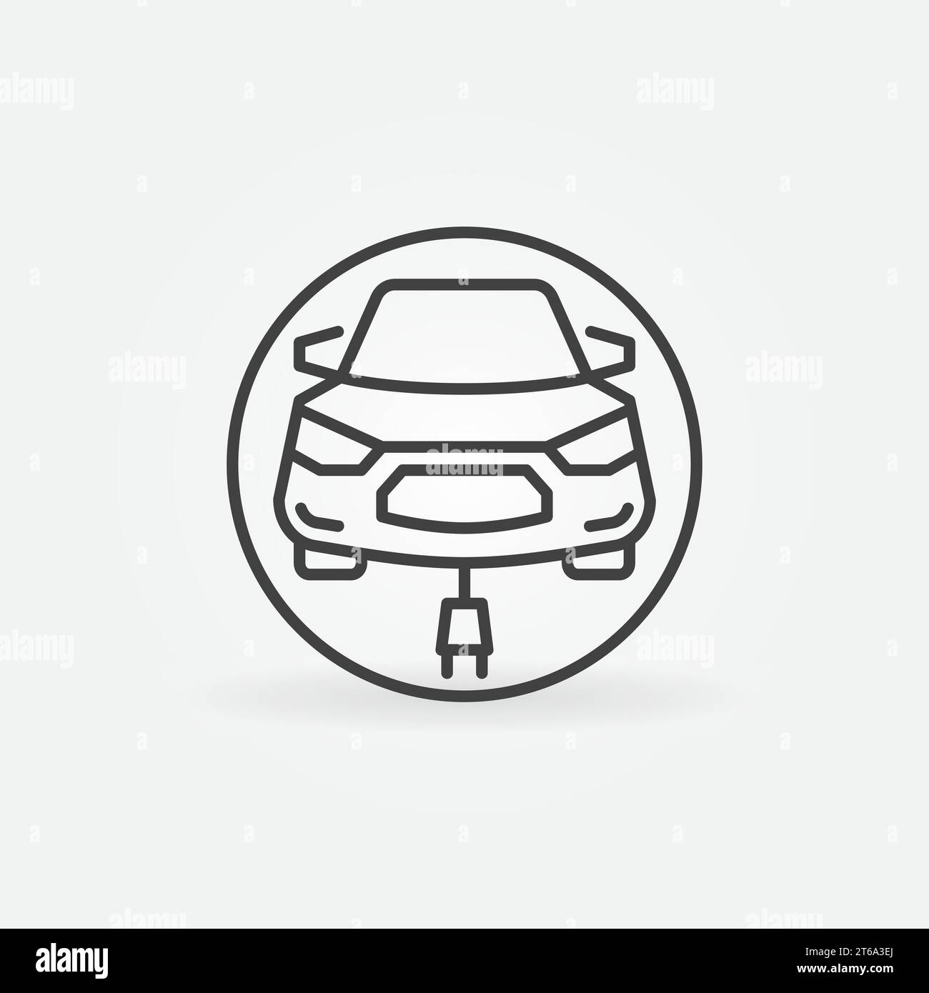 Modern Electric Car with Plug linear vector concept round icon or logo element Stock Vector