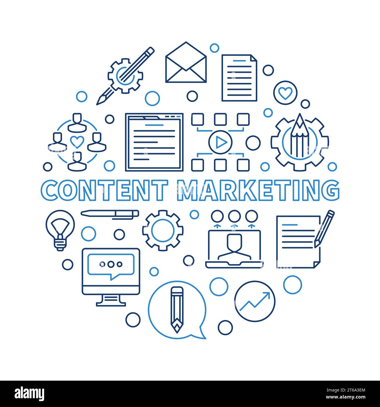 Content Marketing vector round concept creative thin line illustration Stock Vector