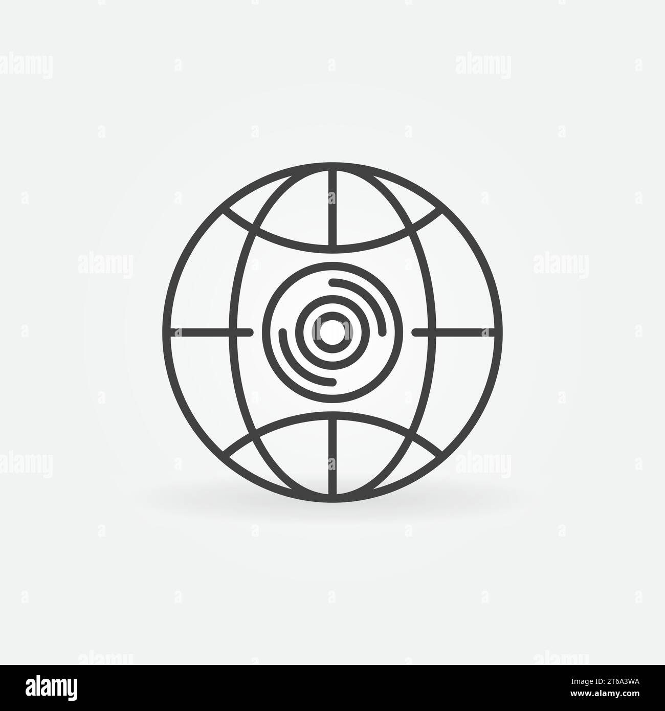 360 camera in earth globe outline icon - vector 360-degree cam concept