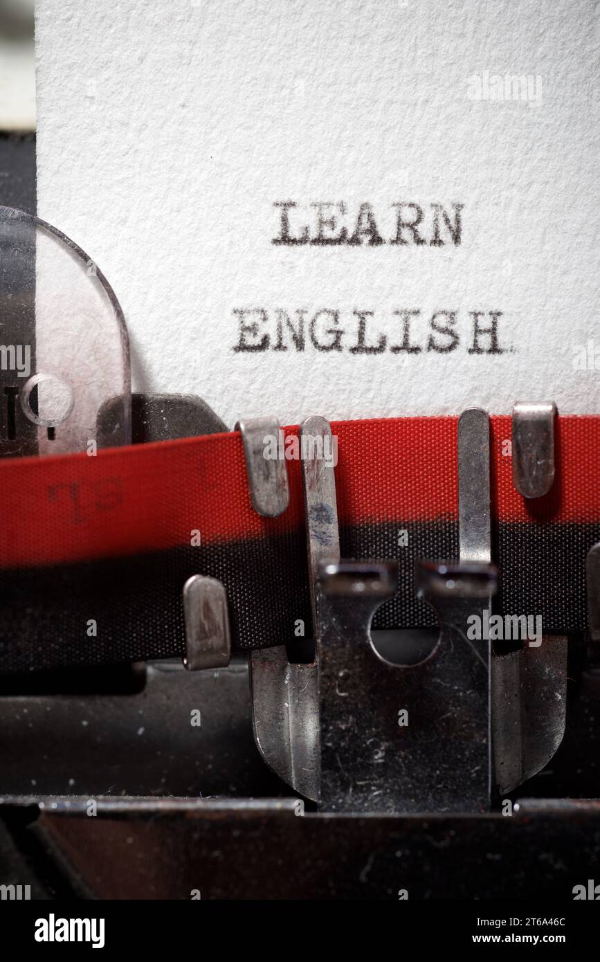 Learn english text written with a typewriter. Stock Photo