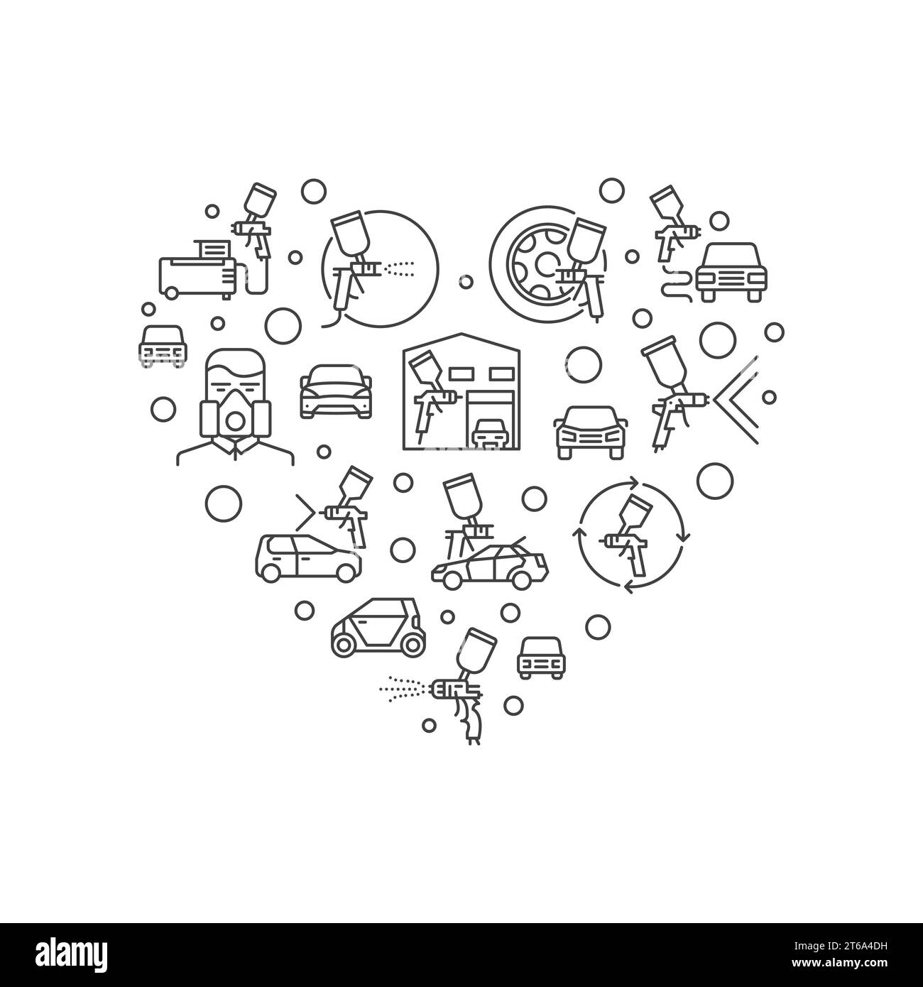 Car or Auto Body Painting vector heart shape concept illustration in thin line style Stock Vector