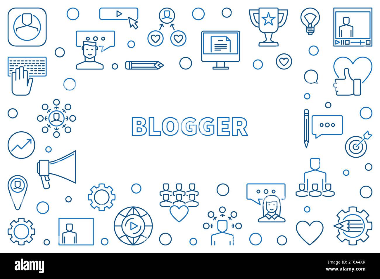 Blogger vector concept creative thin line illustration or horizontal frame Stock Vector
