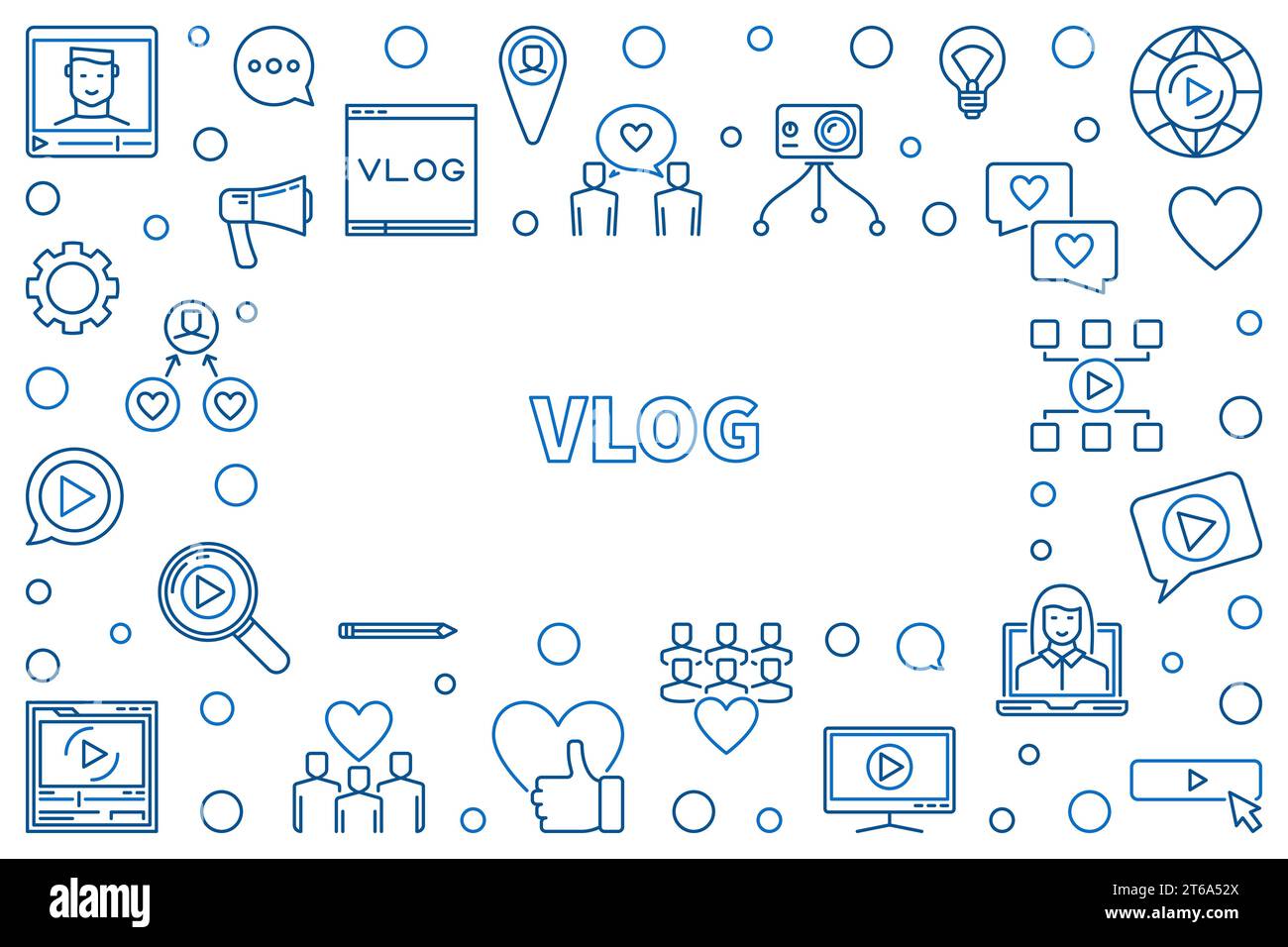 Vlog concept creative thin line horizontal frame. Vector illustration Stock Vector