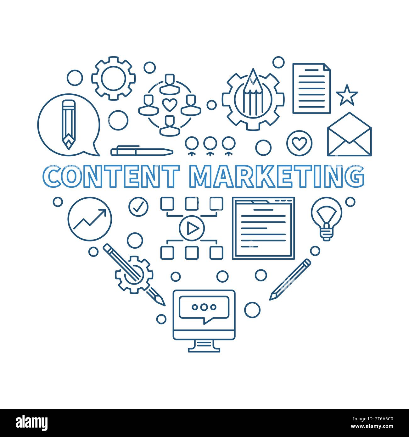 Content Marketing Heart vector concept blue thin line illustration ...