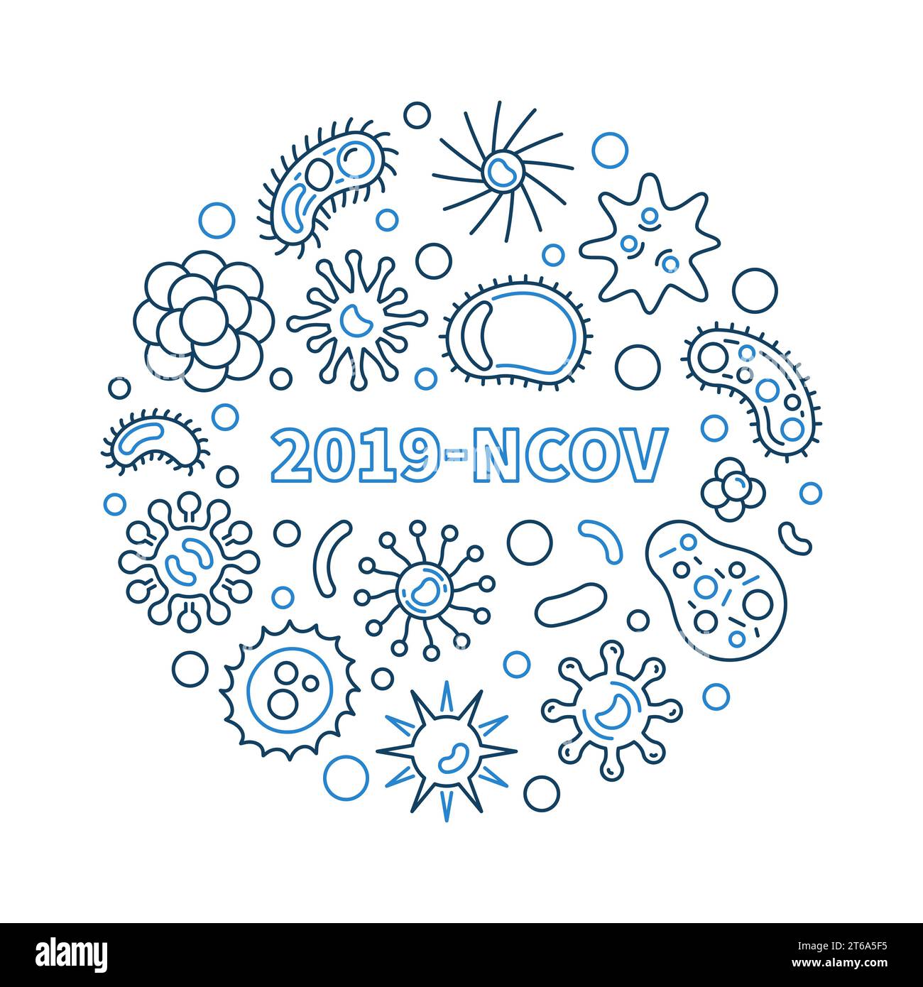 2019-NCOV vector concept blue creative round illustration in thin line style Stock Vector