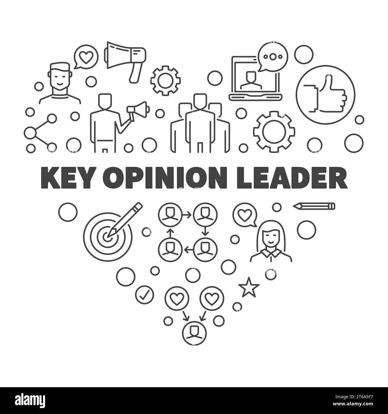 Key Opinion Leader Heart linear banner. Vector KOL concept outline illustration Stock Vector