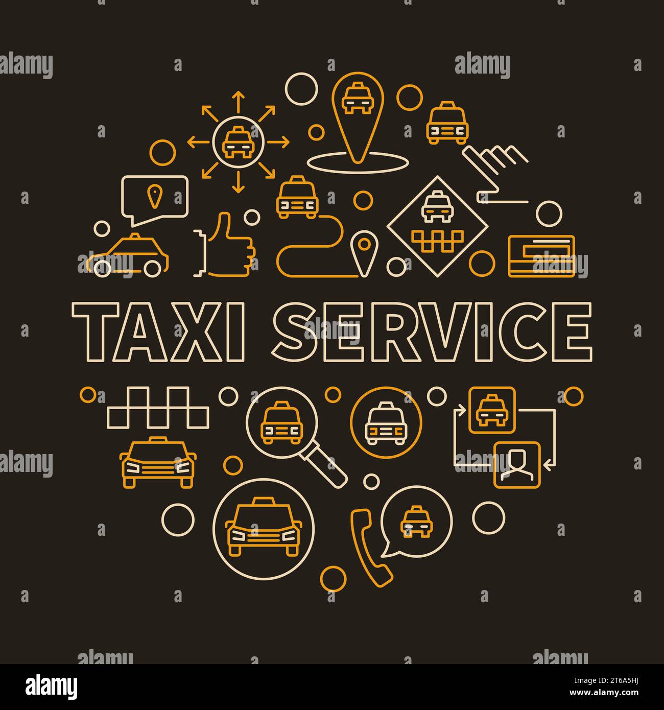 Taxi Service vector concept round creative linear illustration Stock Vector