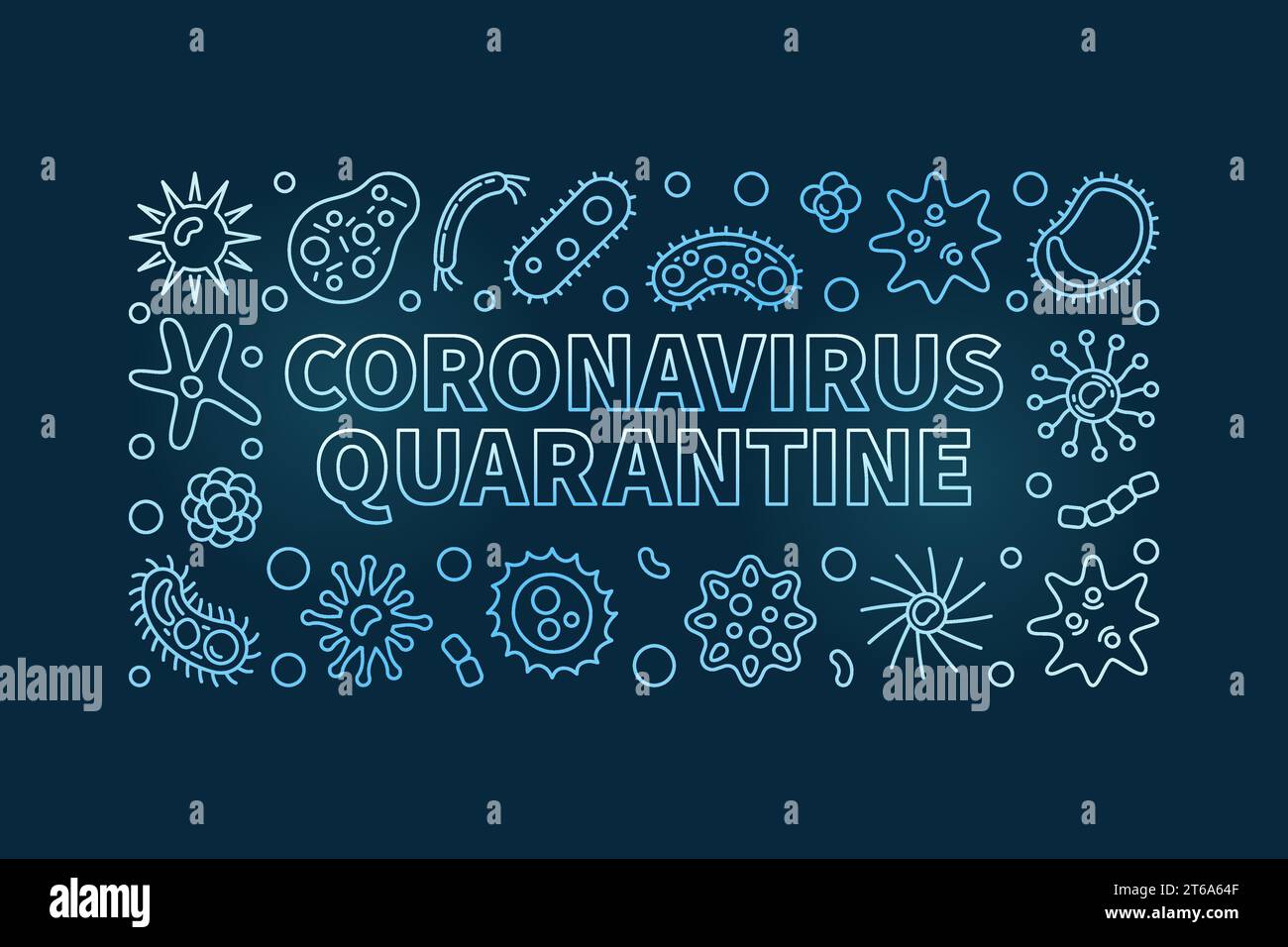 Coronavirus Quarantine vector concept linear blue horizontal banner on dark background Stock Vector