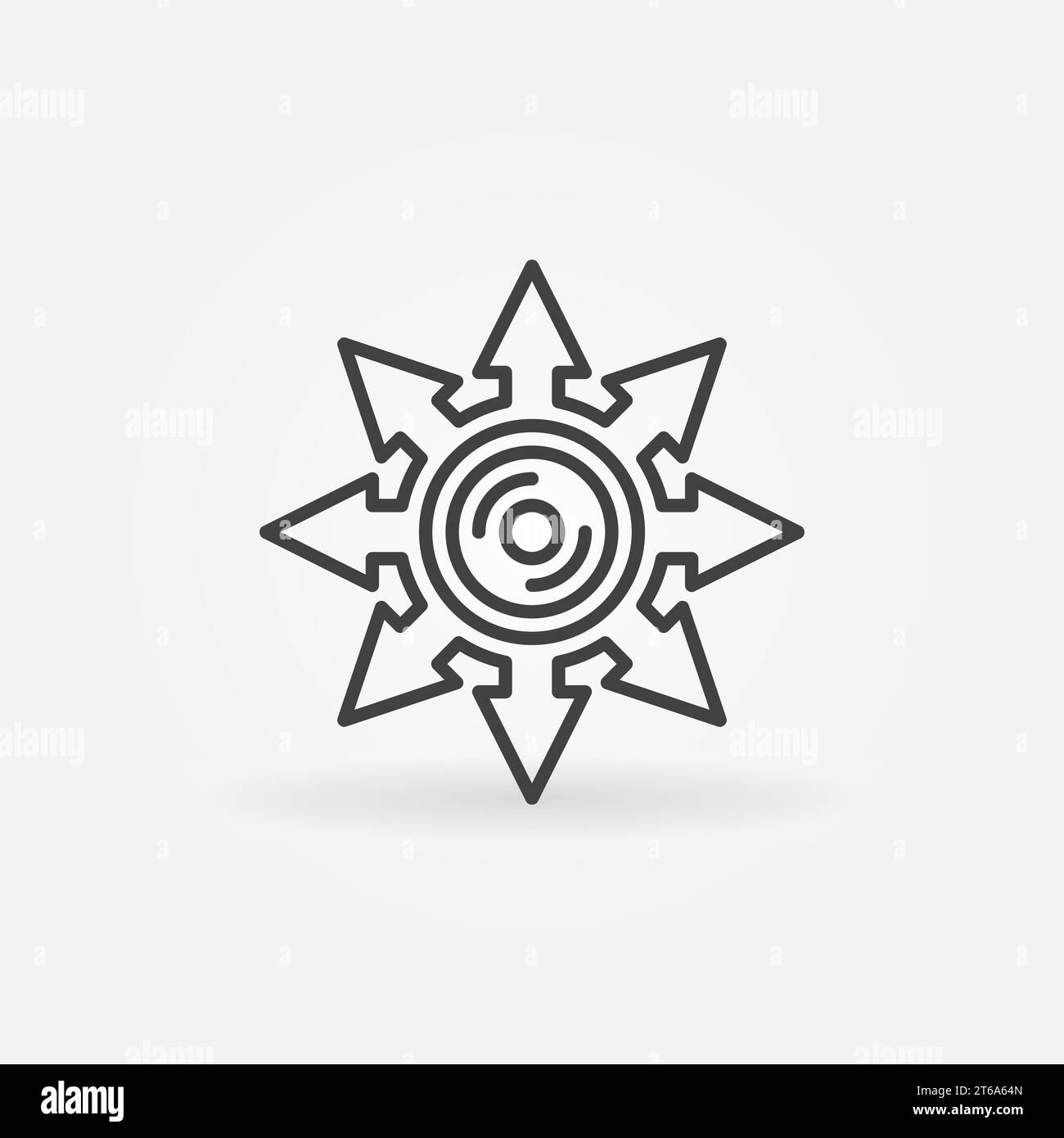 Camera Lens inside arrows linear icon - vector 360 degree camera concept outline symbol Stock Vector