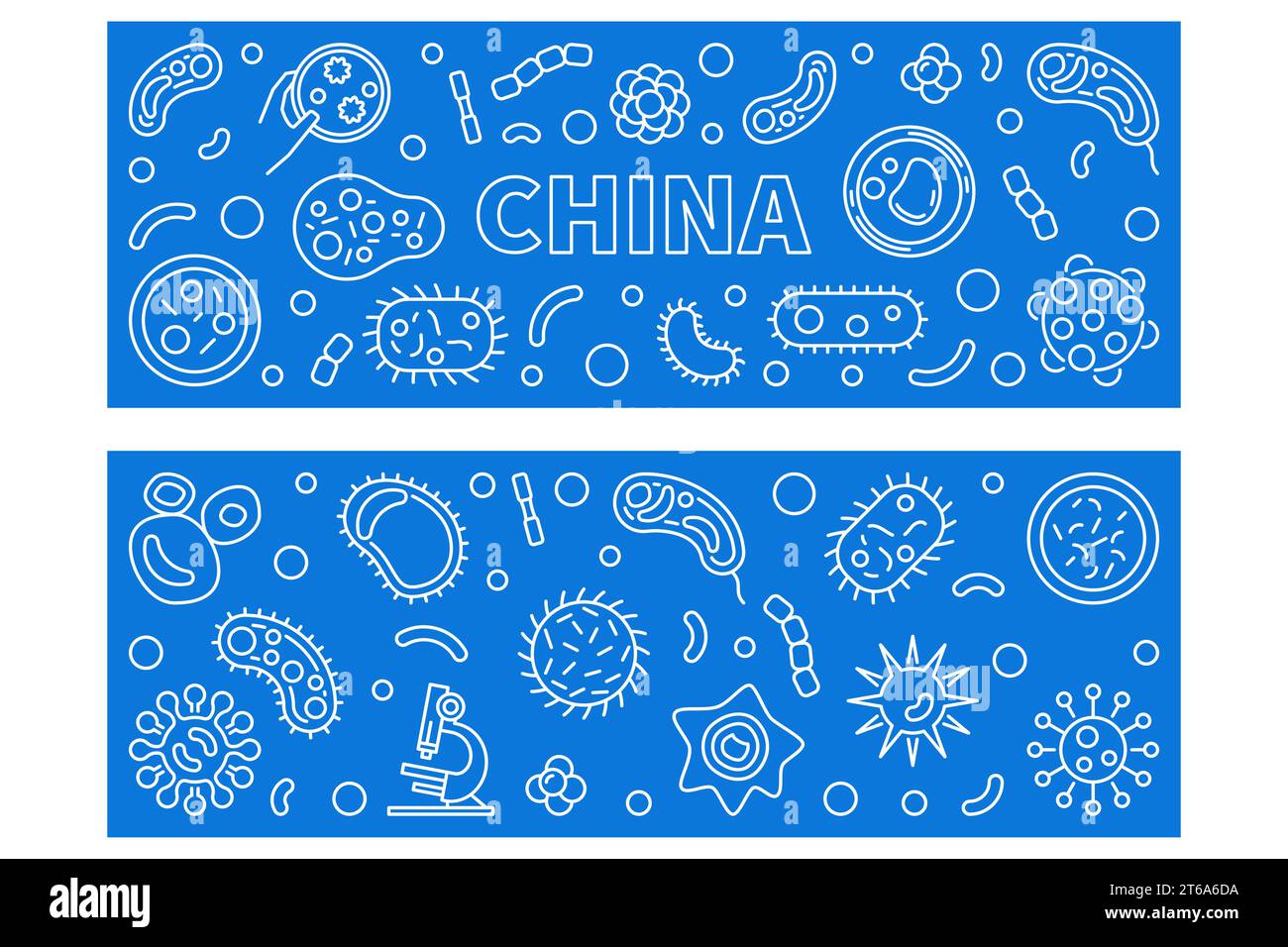China Viruses vector concept linear horizontal blue banners set Stock Vector