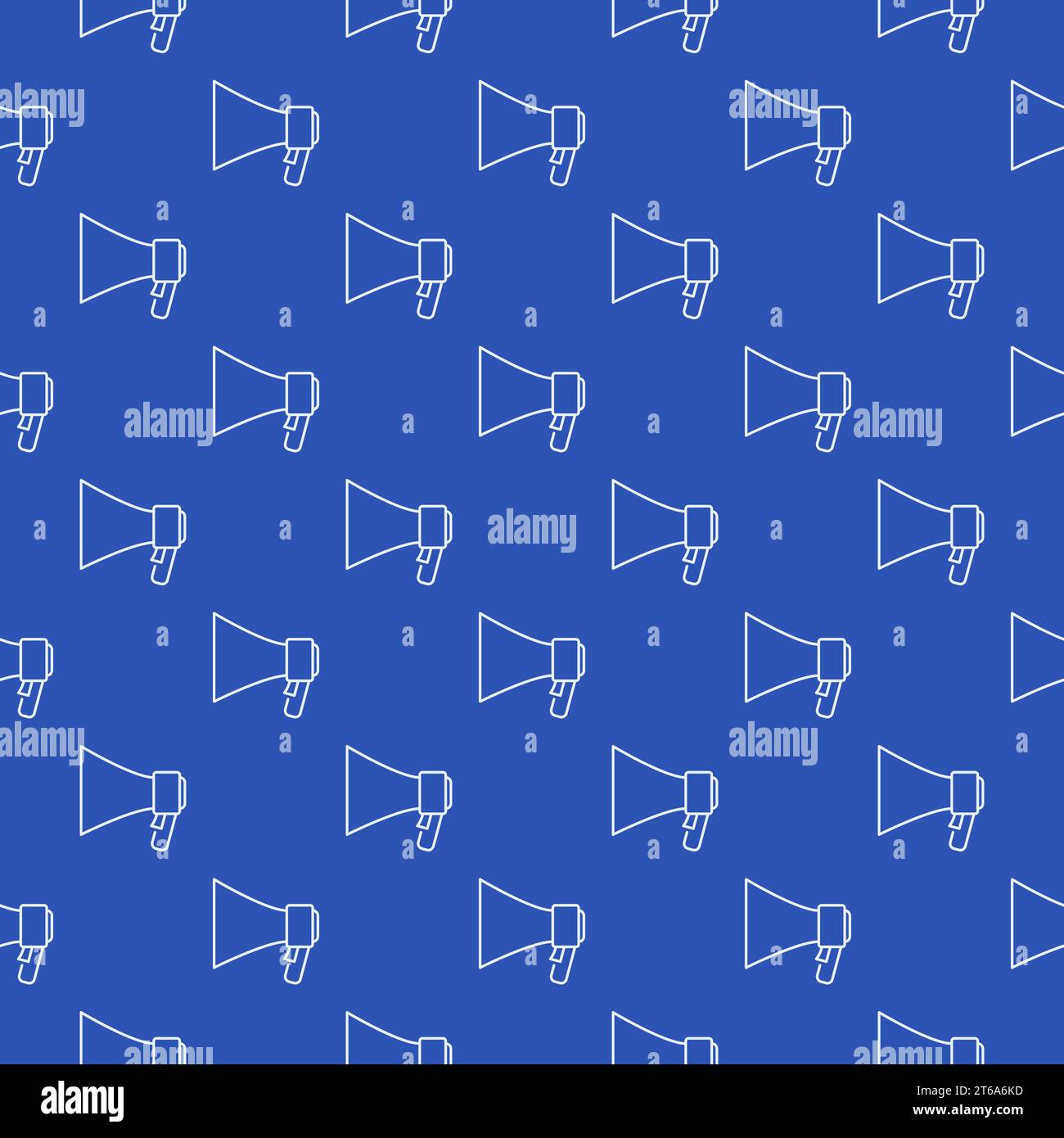 Megaphone vector seamless outline pattern with blue background Stock Vector