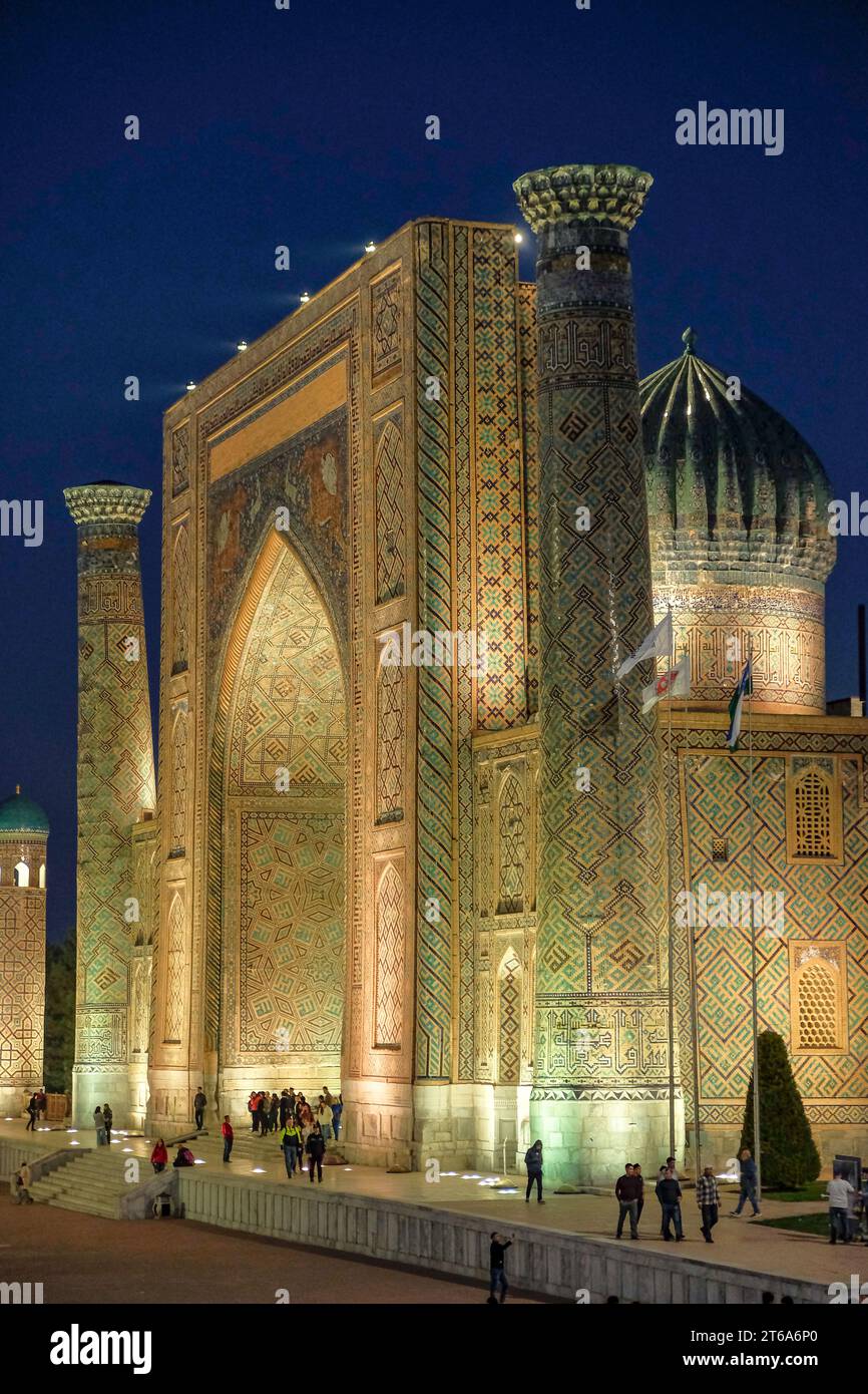 Samarkand, Uzbekistan - November 4, 2023: People visiting the Registan