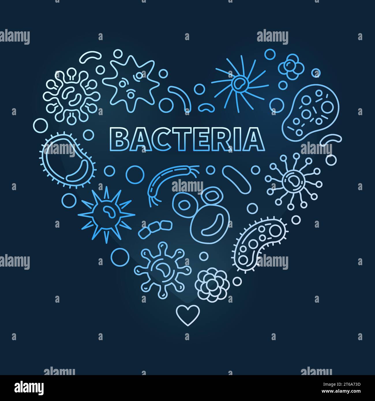Vector Bacteria linear blue Heart - vector concept illustration Stock Vector