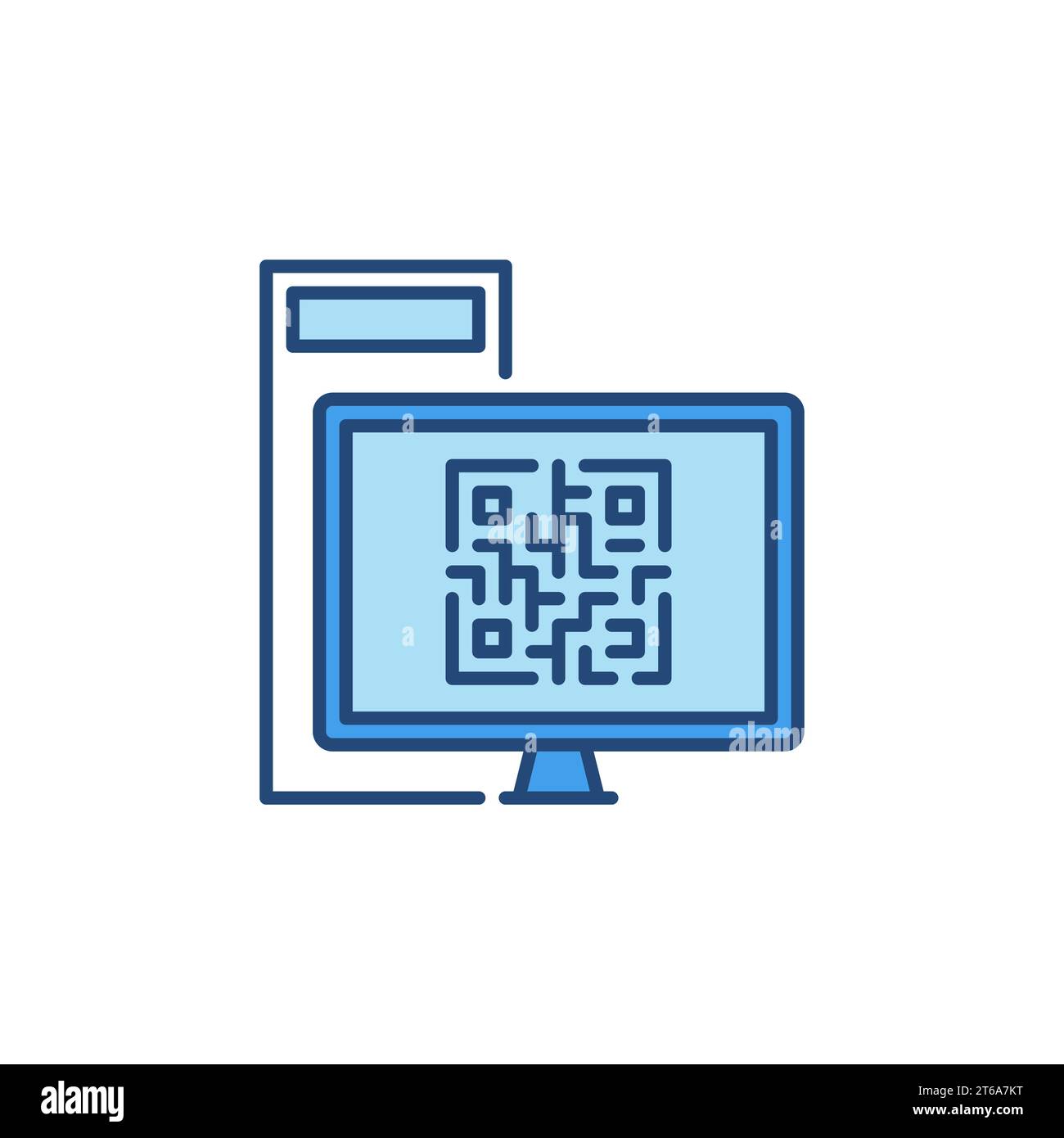 QR Code on Desktop Computer Screen vector concept colored icon or logo element Stock Vector