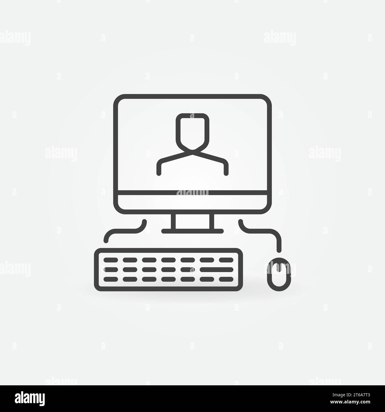 Computer with Man on Screen linear icon. Home Education vector concept ...