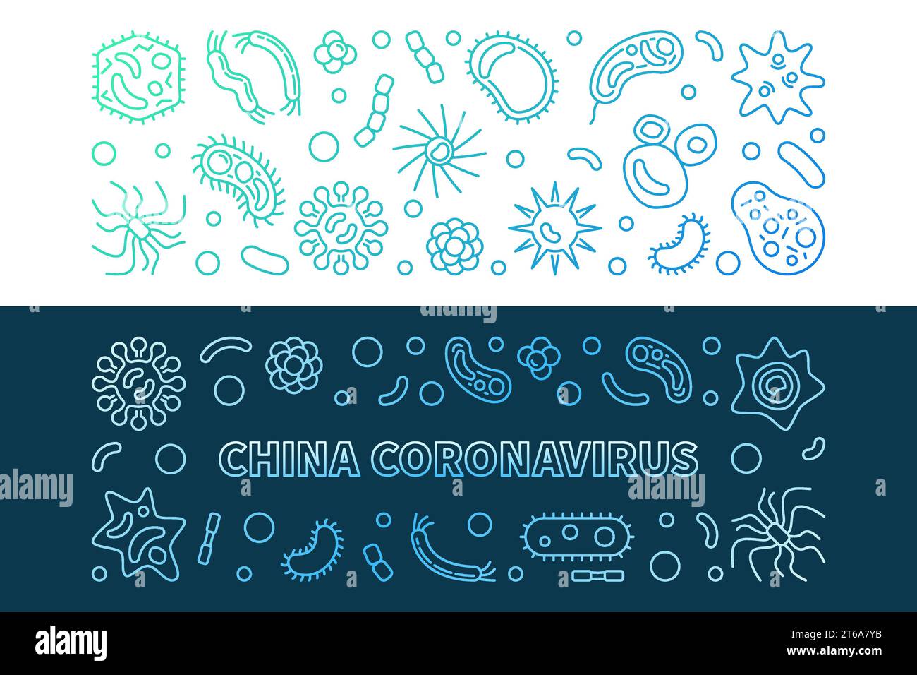 Vector China Coronavirus concept colored linear horizontal banners Stock Vector