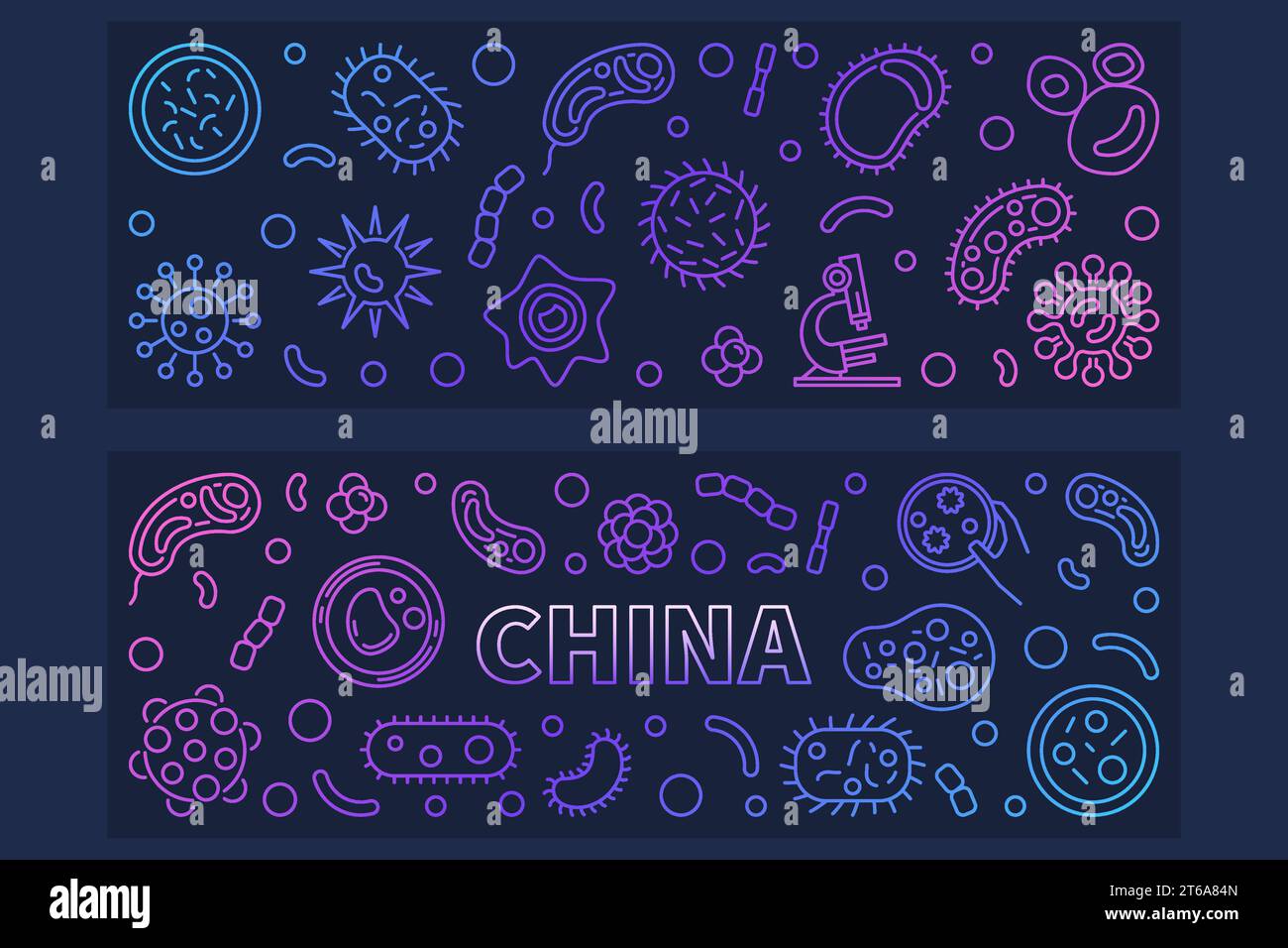 China Viruses vector concept outline colored horizontal banners set Stock Vector