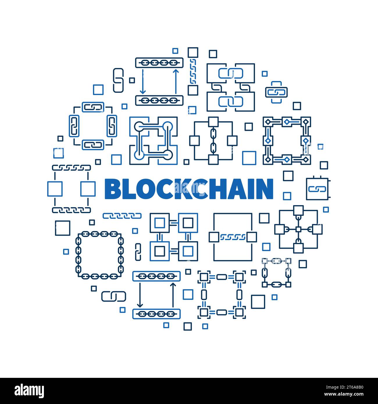 Block Chain thin line concept round banner made with block chain signs ...
