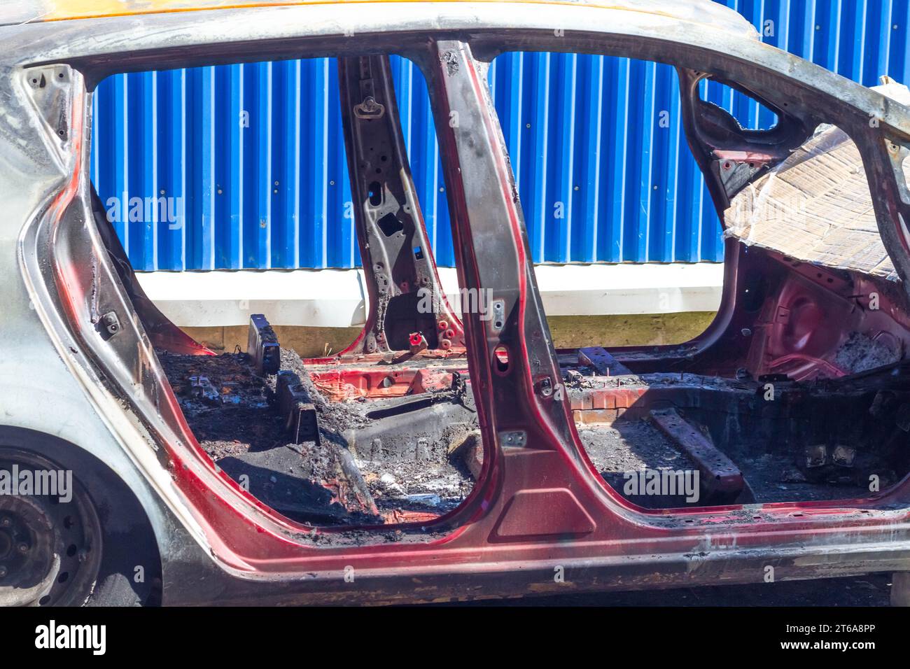 Burnt car. Electric car fire. Car after a fire Stock Photo Alamy
