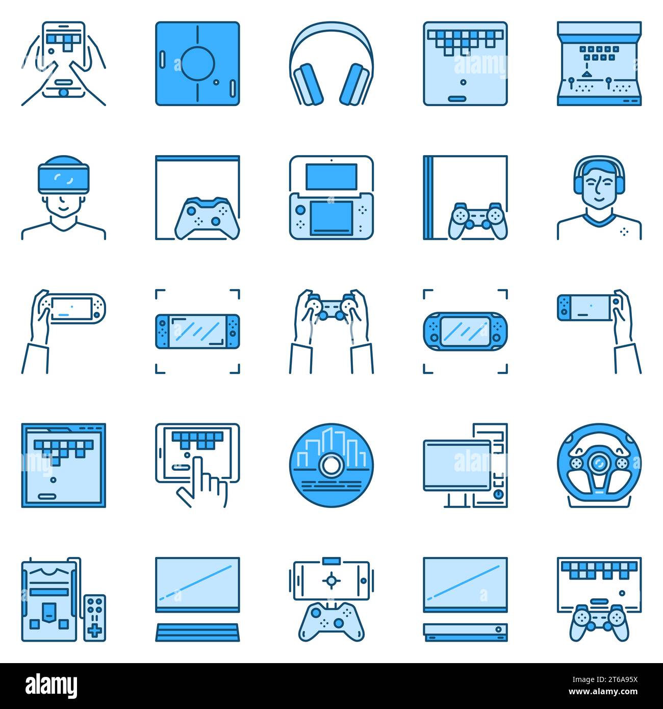 Video game creative icons set - computer, game console, gamepads ...