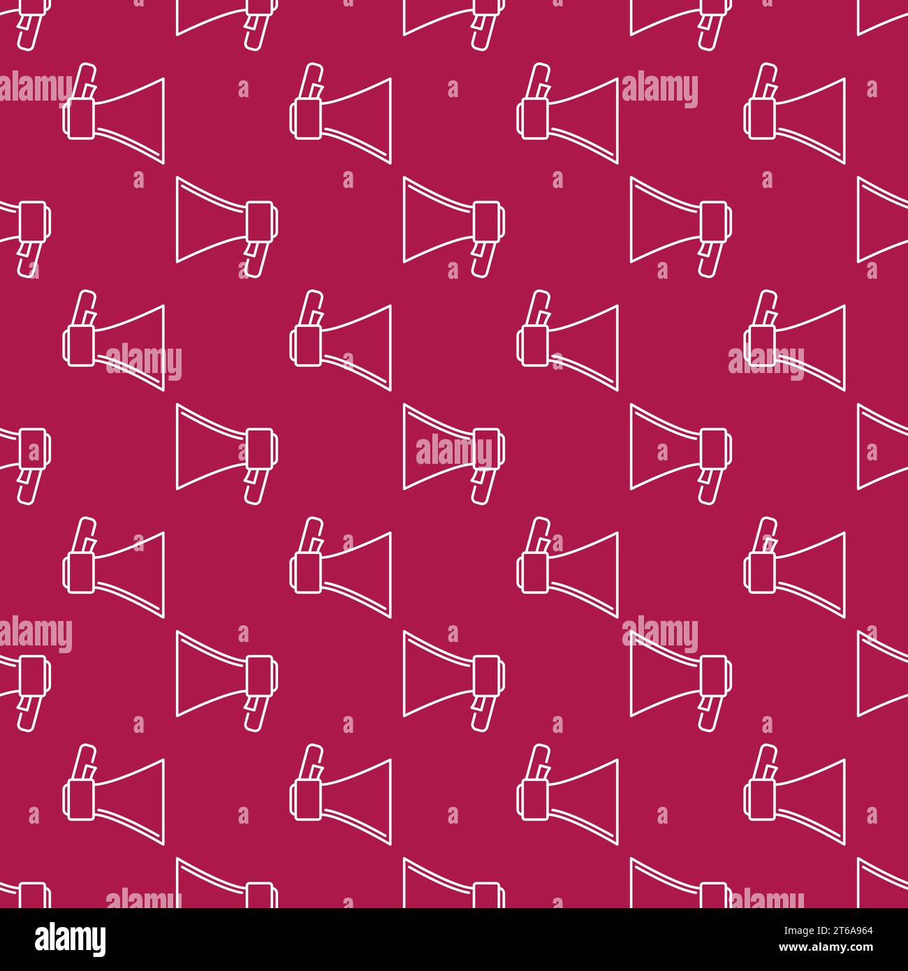 Bullhorn or Megaphone vector seamless pattern with red background Stock Vector