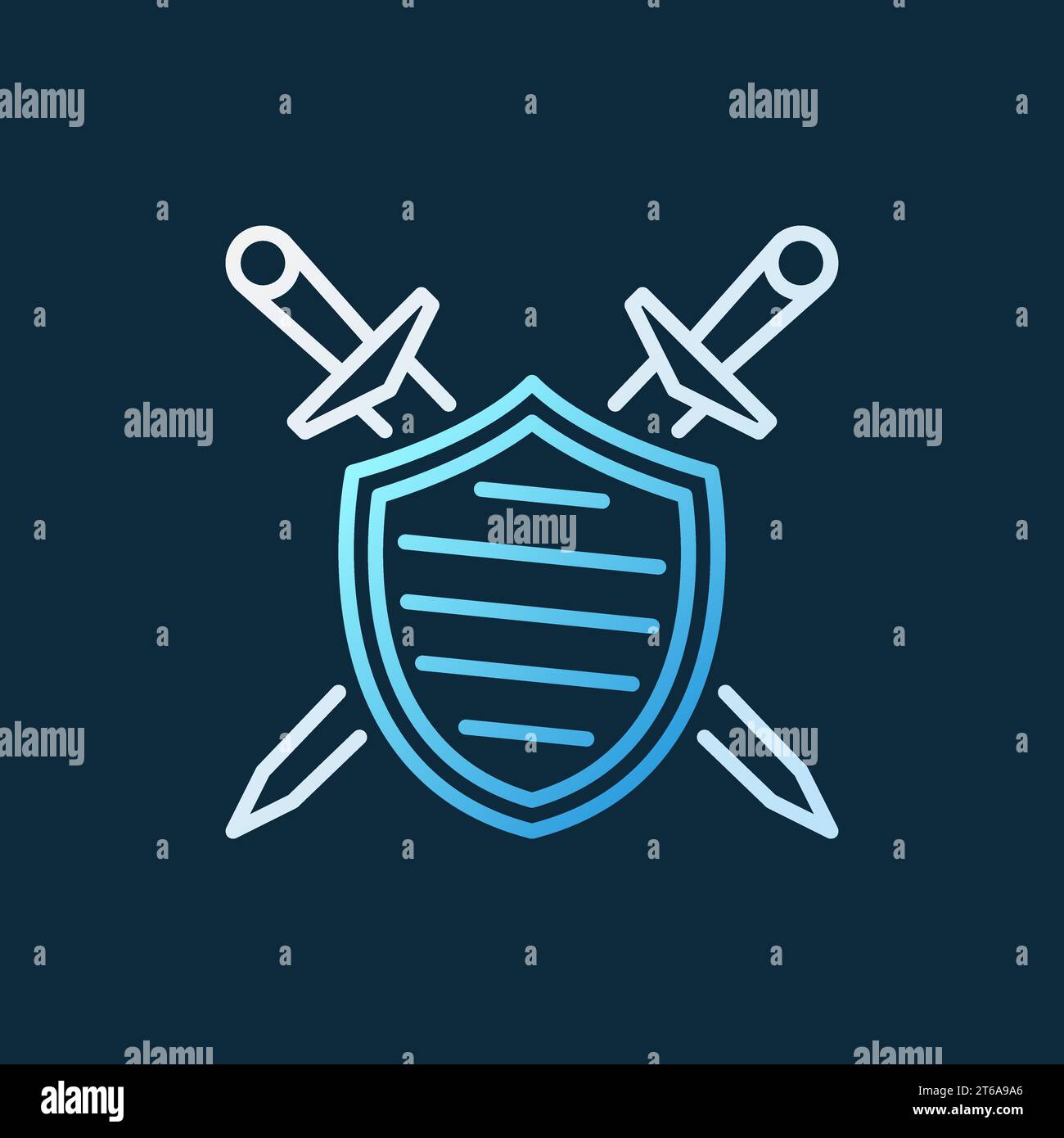 Shield with Crossed Swords vector creative outline icon on dark ...