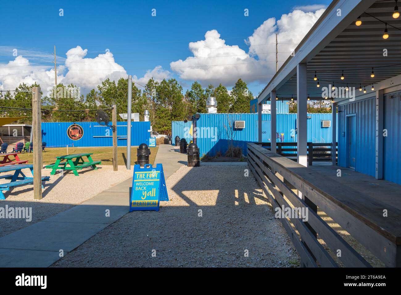 The Fort outdoor dining and entertainment hangout commposed of