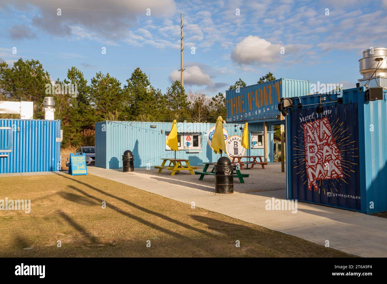 The Fort outdoor dining and entertainment hangout commposed of