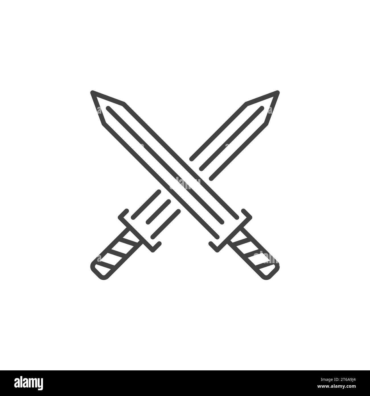 Vector Crossed Swords concept icon in linear style on white background ...