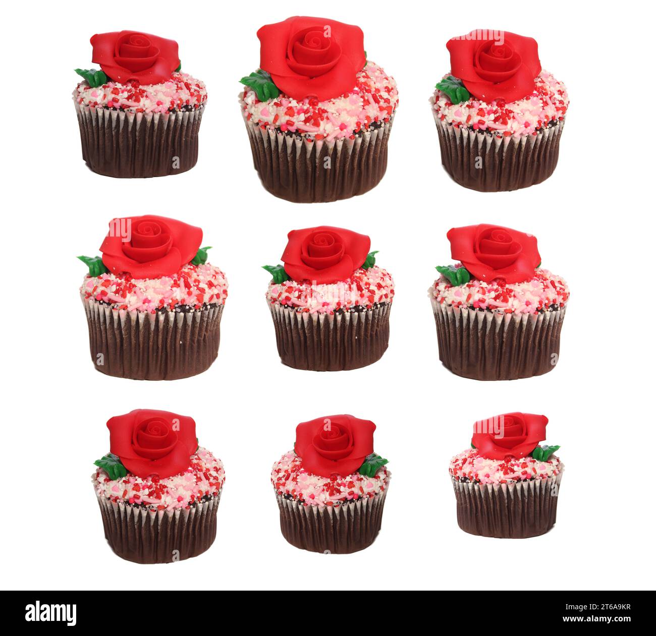 Chocolate Cupcakes With Red Rose and Pink Sprinkles Isolated on White ...