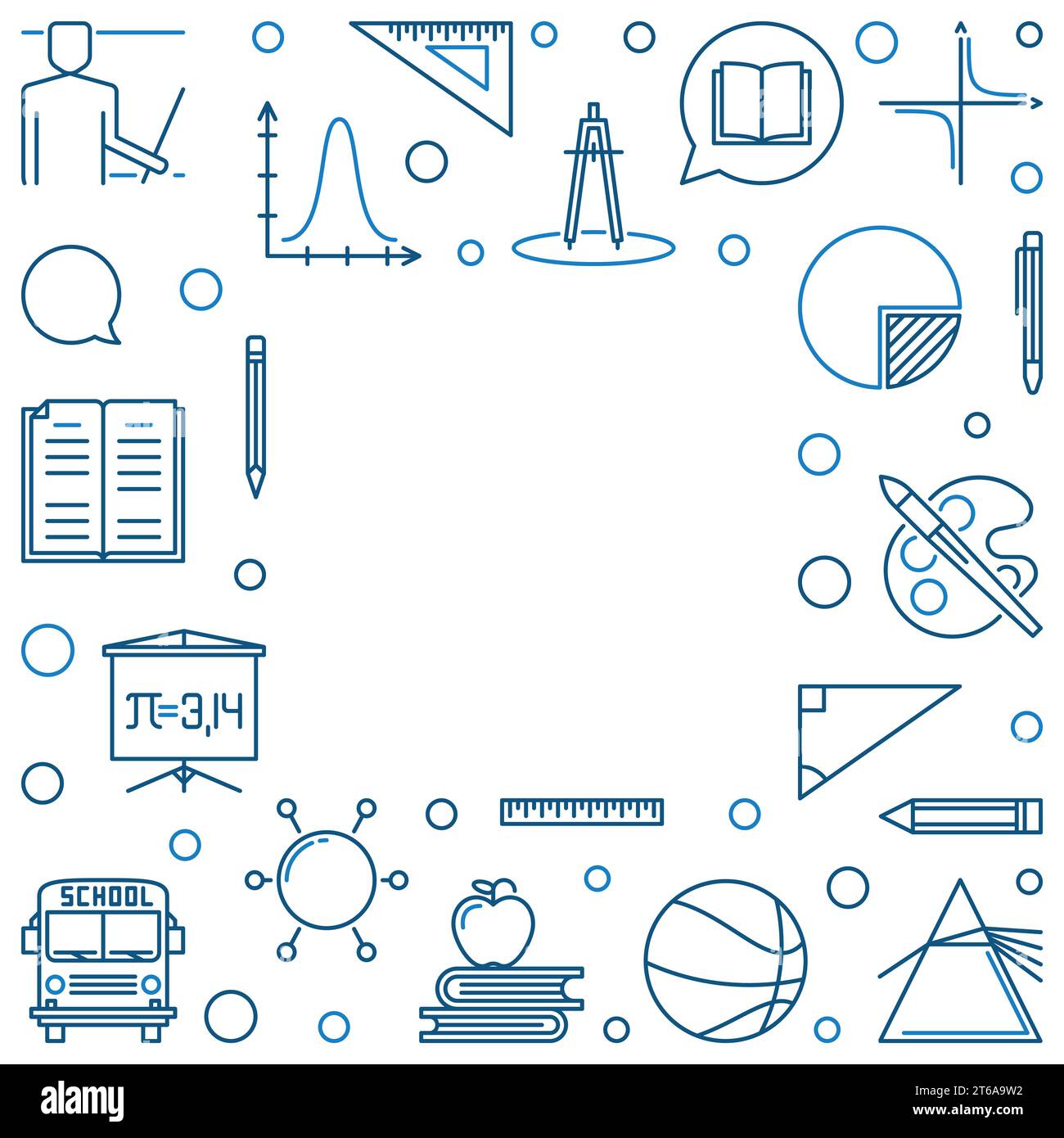 Back to School vector concept outline illustration or square frame ...