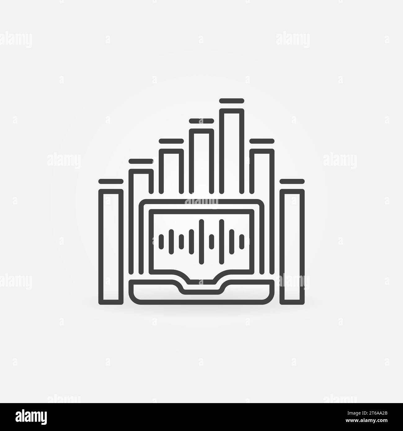 Laptop inside Sound Wave vector concept icon in thin line style Stock Vector