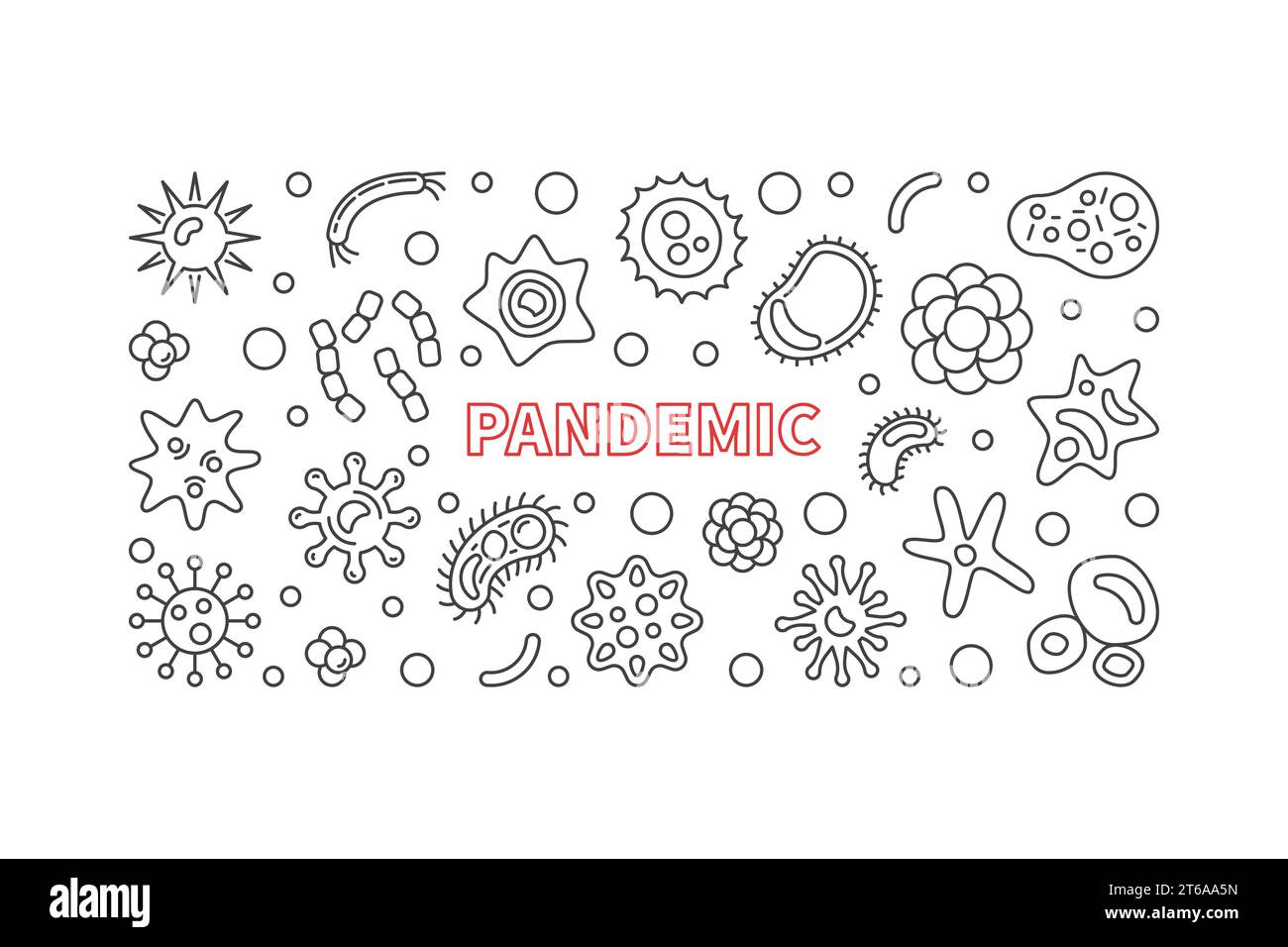 Pandemic vector concept simple linear horizontal illustration or banner ...