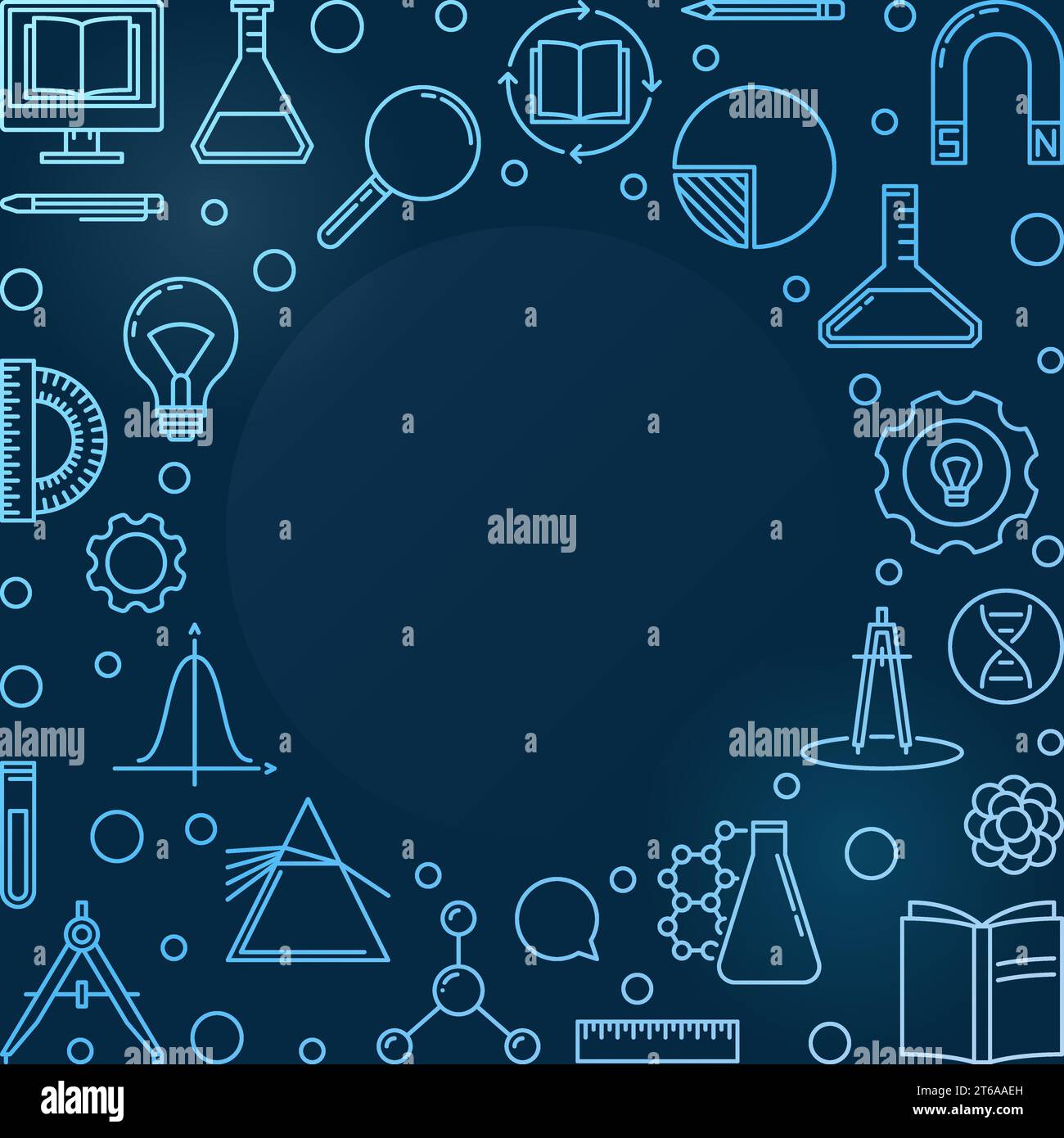 Vector Back to School concept blue linear illustration or frame on dark background Stock Vector
