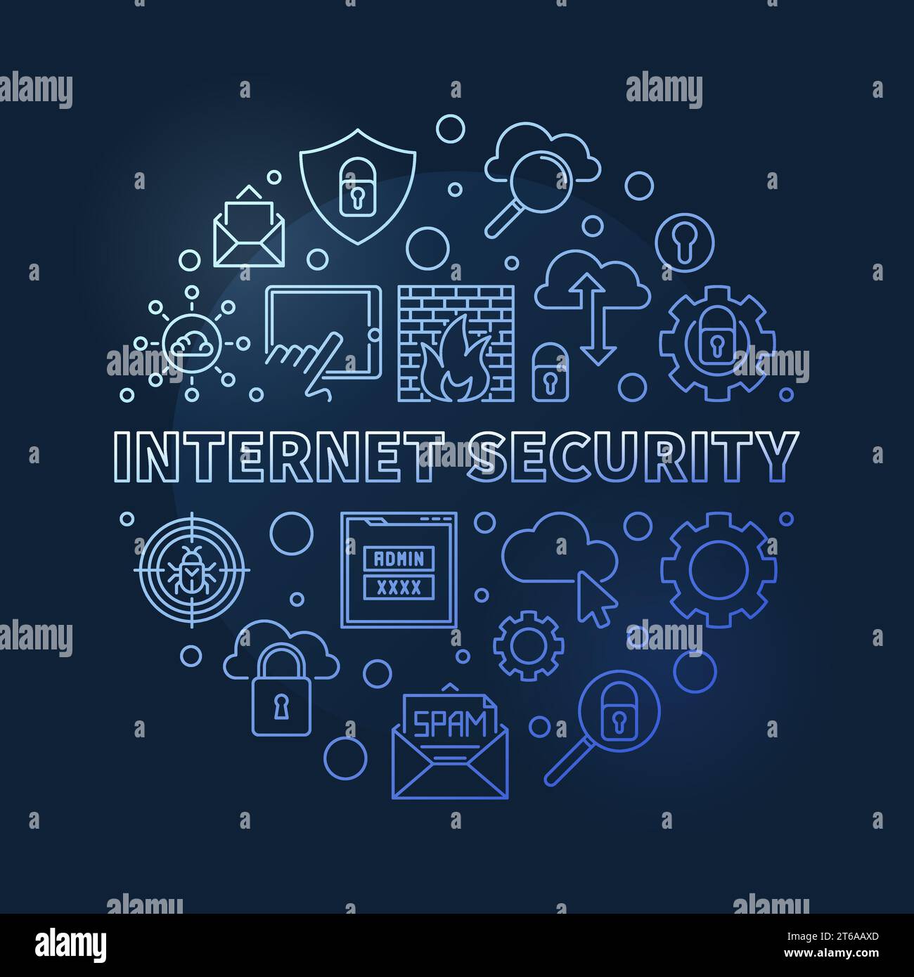 Internet Security vector round concept blue modern illustration on dark background Stock Vector
