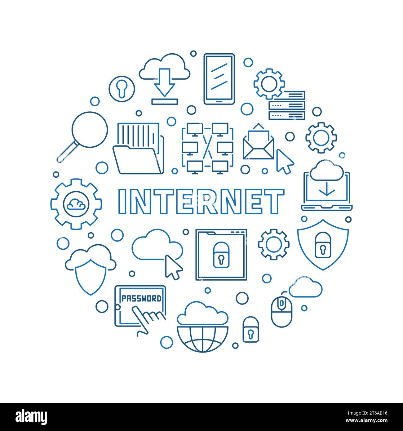 Internet vector round concept outline simple blue illustration on white background Stock Vector