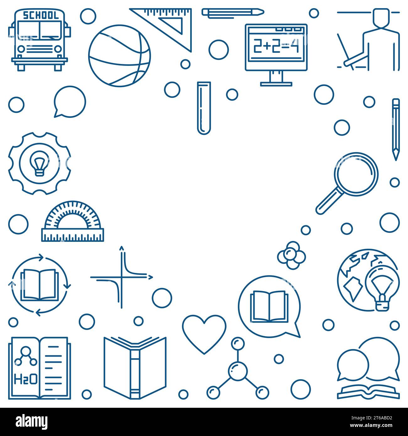 Back to School Heart vector concept frame or illustration in thin line ...